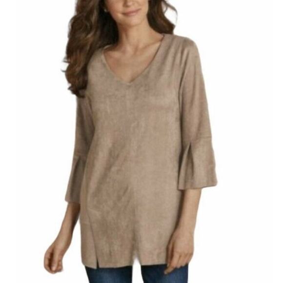 Soft Surroundings Izzy Faux Suede Tunic Womens Size XS Mocca Tan Bell Sleeve Top - Picture 1 of 8
